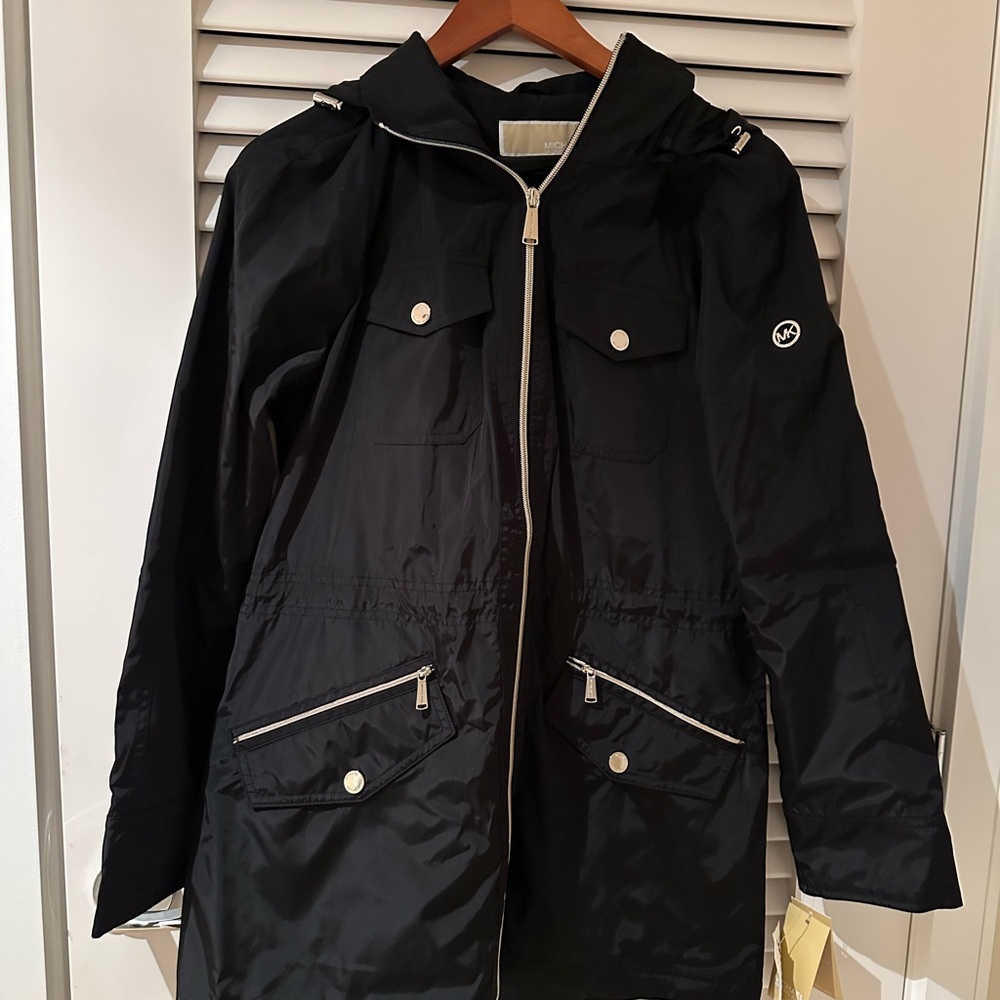 Michael Michael Kors Black Hooded Rain Jacket with Zipper Pockets (new)(size S)